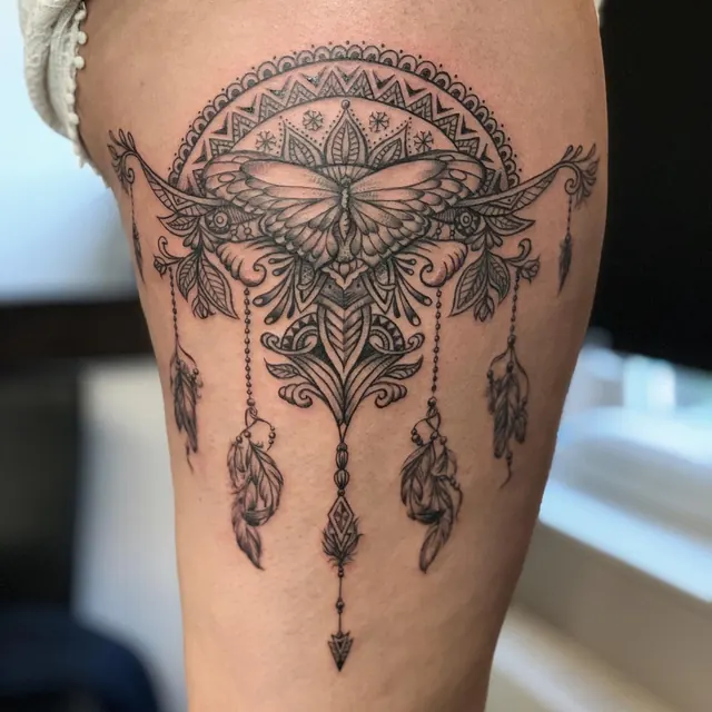 Fine feminine ornamental tattoo by Xelo